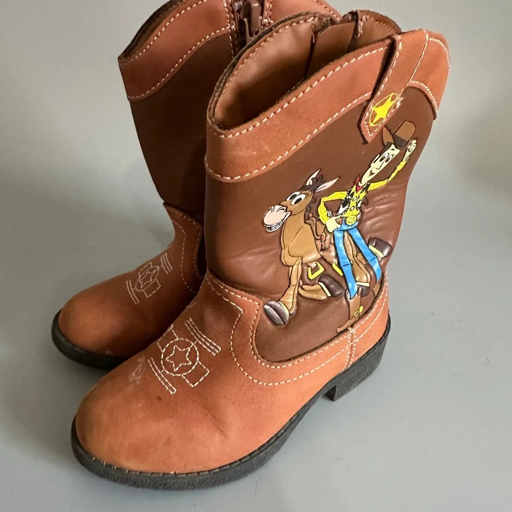 Disney Pixar Toy Story Woody Bullseye Cowboy Boots Toddler Size 7 Brown Zip Up
